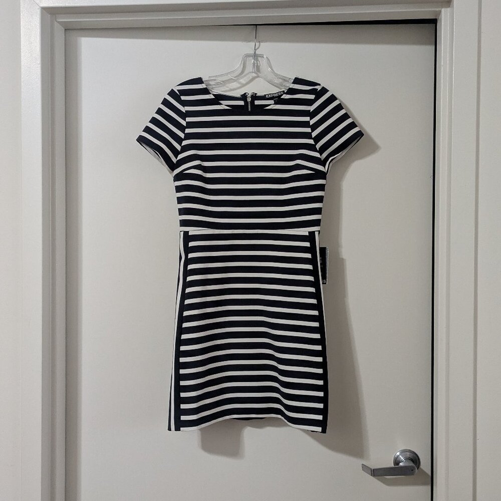 Express Navy/White Striped Short-Sleeve Dress (Size 4) - New with Tags!